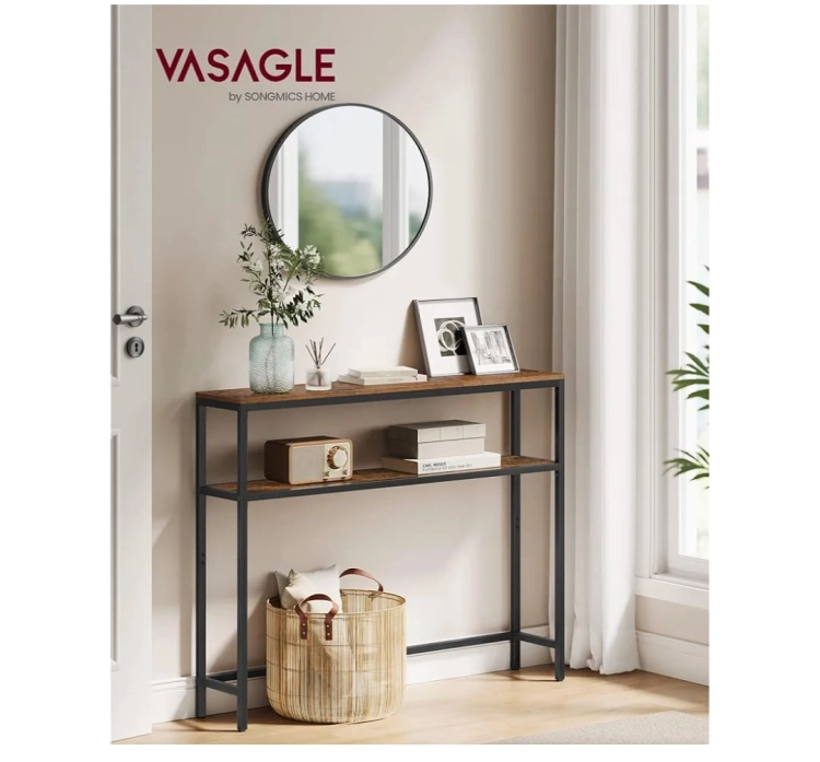 vasagle-waski-stolik-konsolowy-vintage-brąz-atramentowa-czerń-loft