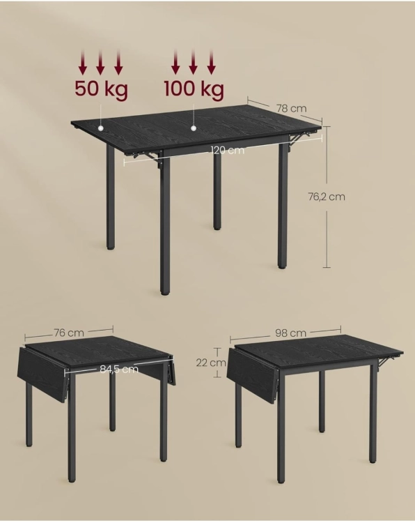 stół-prostokątny-songmics-vasagle-składany-kuchenny-czarny-120x78