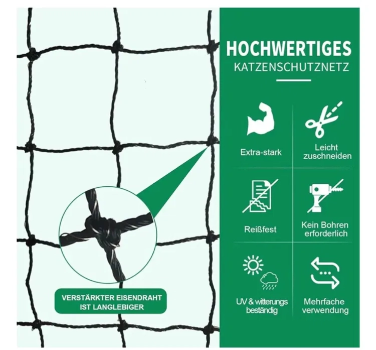 Wzmocniona drutem stalowym siatka zabezpieczająca dla kota 3x2 m