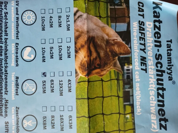 Wzmocniona drutem stalowym siatka zabezpieczająca dla kota 3x2 m