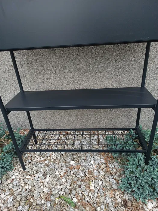Nowoczesny antracytowy metalowy kwietnik stojak z donicą i wieszakiem Belavi 142x73 cm