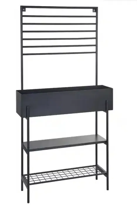 Nowoczesny antracytowy metalowy kwietnik stojak z donicą i wieszakiem Belavi 142x73 cm