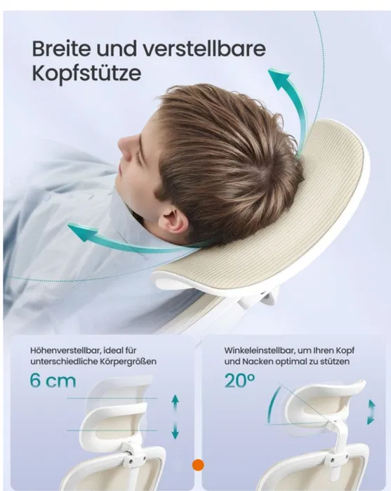 Ergonomiczny piaskowo-beżowy fotel biurowy SONGMICS z białym oparciem i zagłówkiem
