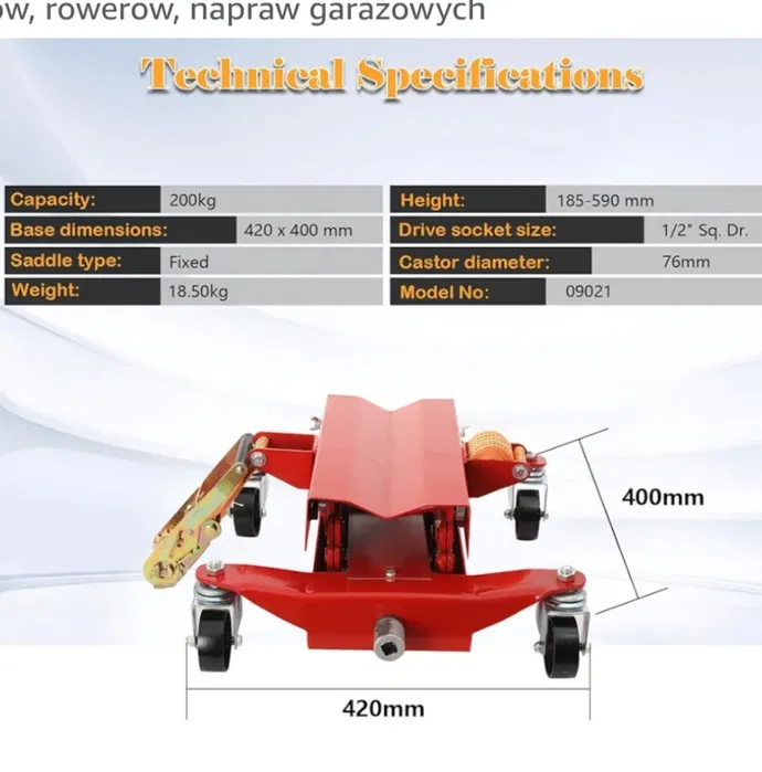 Czerwony metalowy podnośnik podłogowy do skrzyni biegów 200 kg mechanizm nożycowy