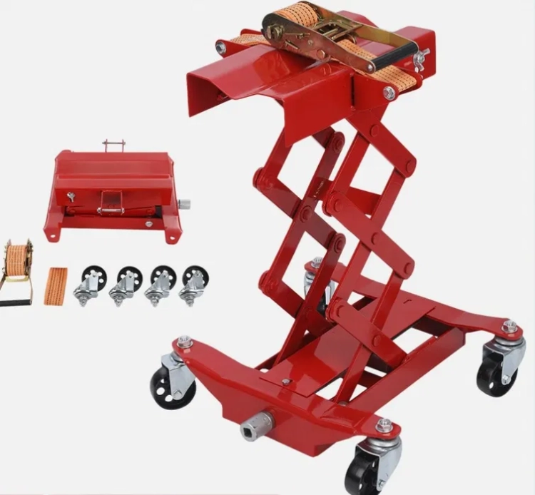 Czerwony metalowy podnośnik podłogowy do skrzyni biegów 200 kg mechanizm nożycowy