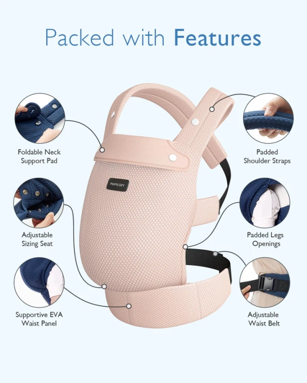Ergonomiczne jasnoróżowe nosidełko dla dziecka Momcozy PureHug Air Mesh