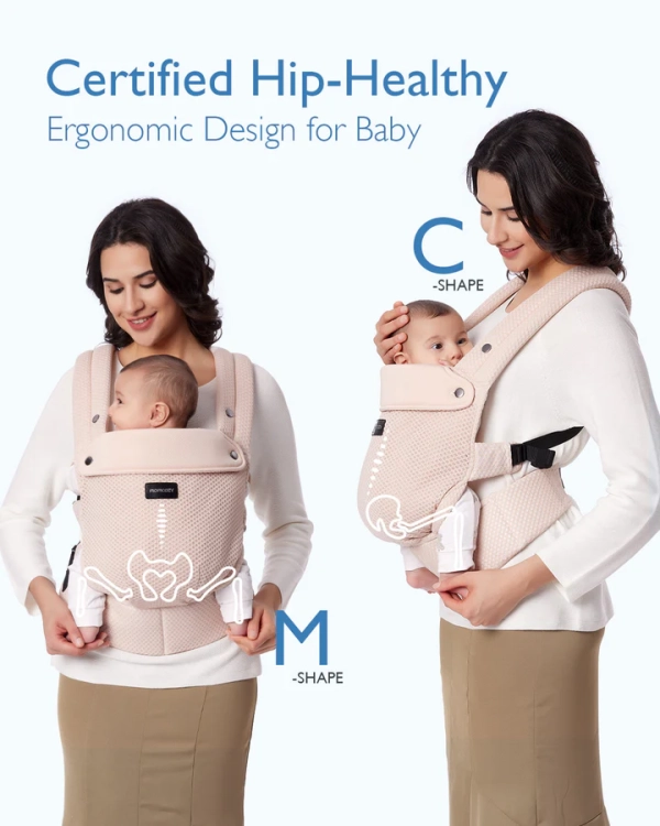 Ergonomiczne jasnoróżowe nosidełko dla dziecka Momcozy PureHug Air Mesh