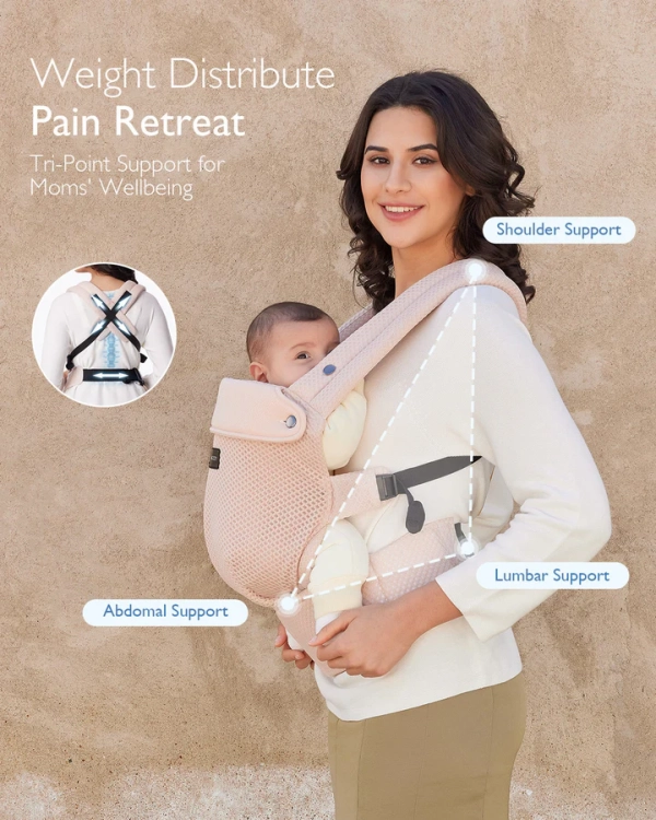 Ergonomiczne jasnoróżowe nosidełko dla dziecka Momcozy PureHug Air Mesh
