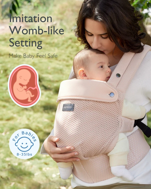 Ergonomiczne jasnoróżowe nosidełko dla dziecka Momcozy PureHug Air Mesh