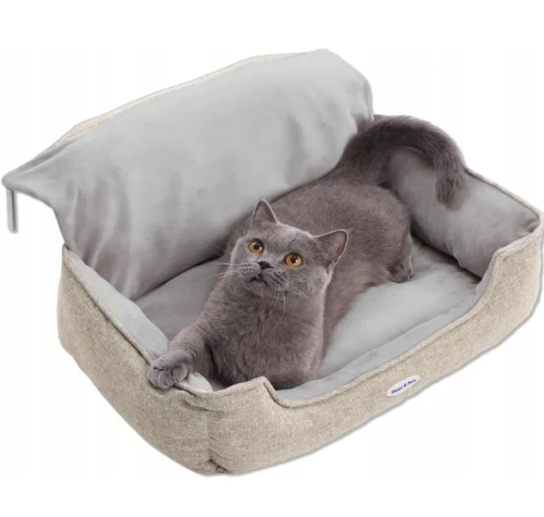 Szare podwieszane legowisko hamak dla kota Happi N Pets z metalowymi hakami
