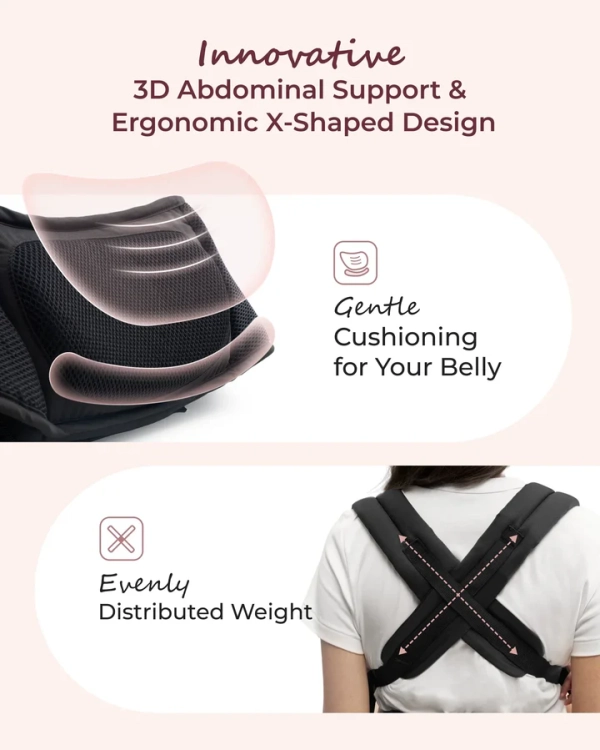Czarne ergonomiczne nosidełko biodrowe 2w1 Momcozy z dzieckiem przodem do świata