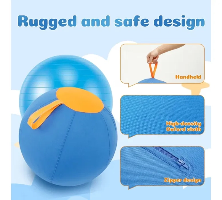 Niebieska piłka dla psa Herding Ball 65 cm w osłonie z żółtą pompką nożną