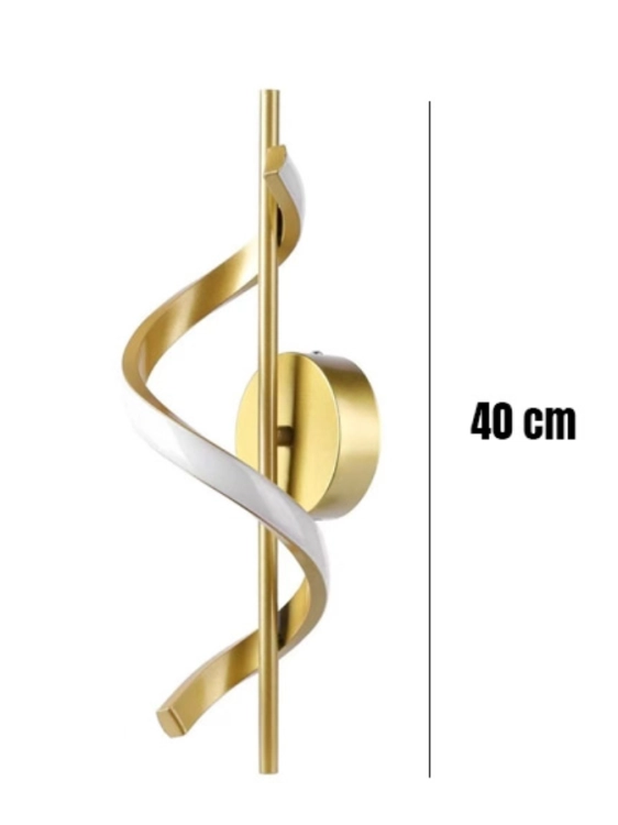 Nowoczesny złoty kinkiet ścienny LED o unikalnym spiralnym kształcie o wysokości 40 cm