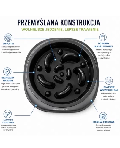 Czarna okrągła miska spowalniająca jedzenie dla psa MateeyLife Slow Feeder gem-ewa-mariusz.pl