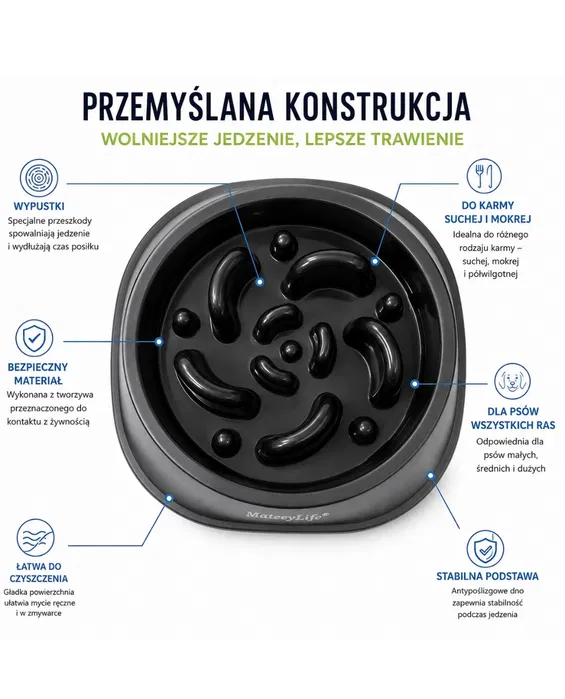 Czarna okrągła miska spowalniająca jedzenie dla psa MateeyLife Slow Feeder gem-ewa-mariusz.pl