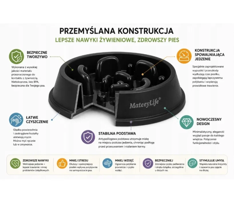 Czarna okrągła miska spowalniająca jedzenie dla psa MateeyLife Slow Feeder gem-ewa-mariusz.pl