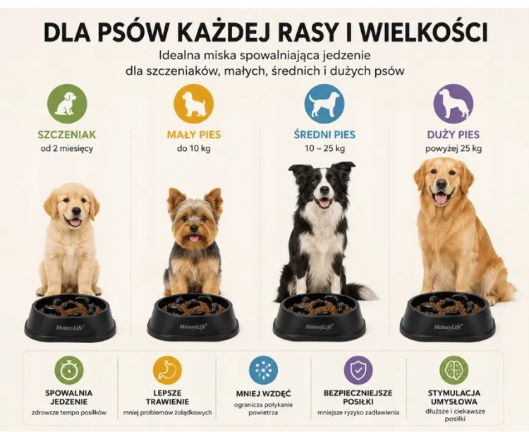 Czarna okrągła miska spowalniająca jedzenie dla psa MateeyLife Slow Feeder gem-ewa-mariusz.pl