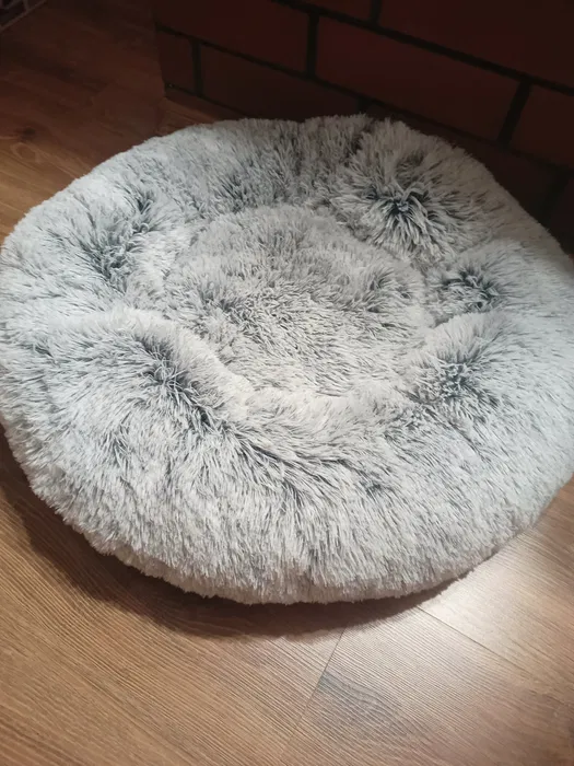 Szare okrągłe puchate legowisko donut dla psa i kota Feandrea shaggy sześćdziesiąt centymetrów gem-ewa-mariusz.pl