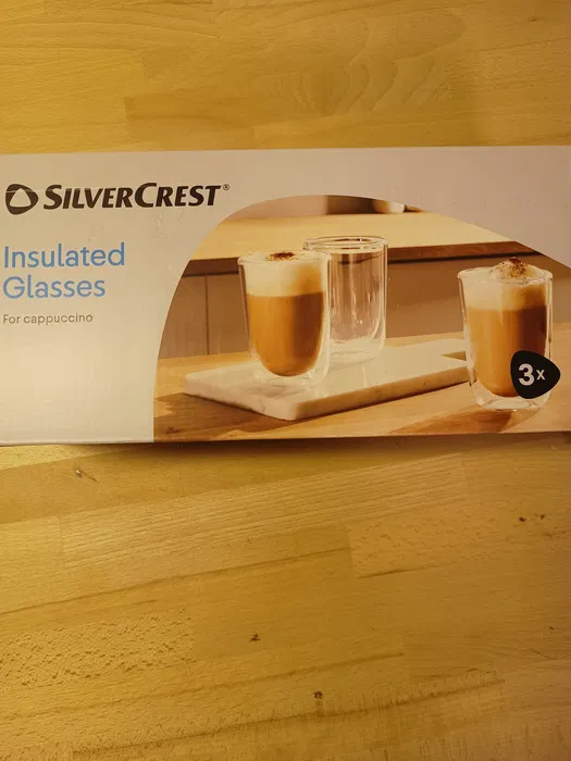 Oryginalne opakowanie zestawu trzech szklanek termicznych do cappuccino Silvercrest gem-ewa-mariusz.pl