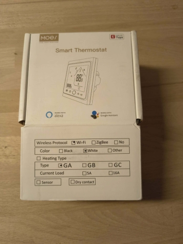 Oryginalne białe opakowanie inteligentnego termostatu MOES Smart Thermostat Wi-Fi Tuya gem-ewa-mariusz.pl