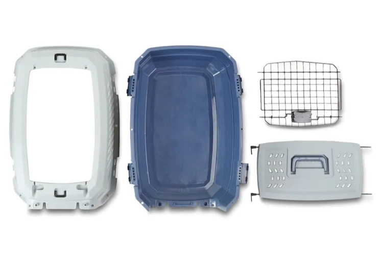 Niebiesko biały plastikowy transporter dwudrzwiowy dla kota i psa Amazon Basics z górną klapą i stalową kratą gem-ewa-mariusz.pl