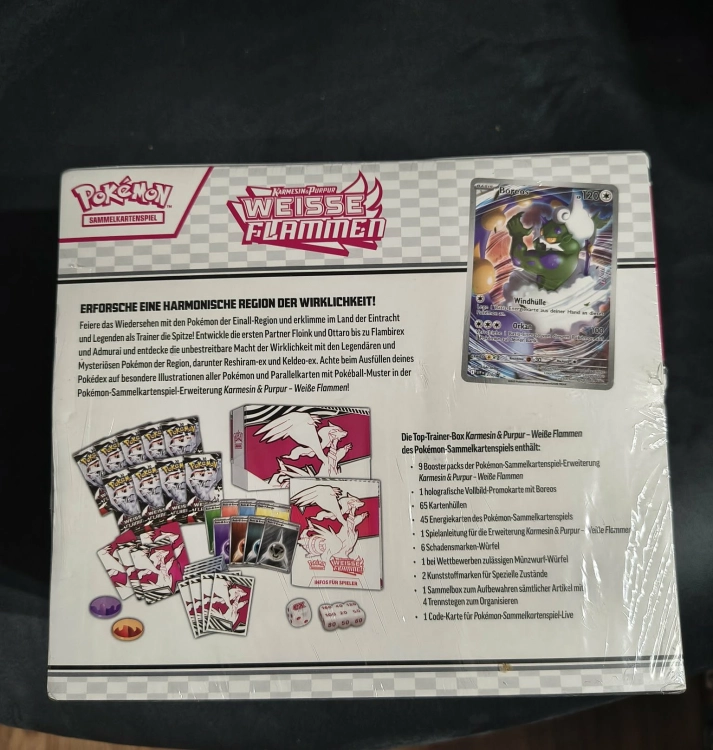 Oryginalnie zafoliowany zestaw kart kolekcjonerskich Pokémon Karmesin i Purpur Weisse Flammen Top Trainer Box wersja niemiecka gem-ewa-mariusz.pl