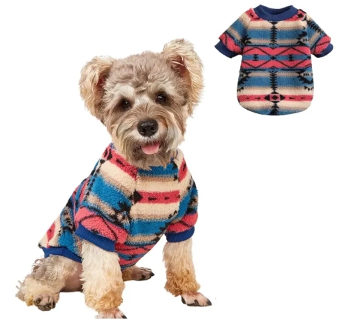 Nowy kolorowy pluszowy sweter dla psa w rozmiarze L w wielobarwne wzory etniczne w stylu boho