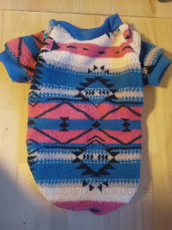 Nowy kolorowy pluszowy sweter dla psa w rozmiarze L w wielobarwne wzory etniczne w stylu boho