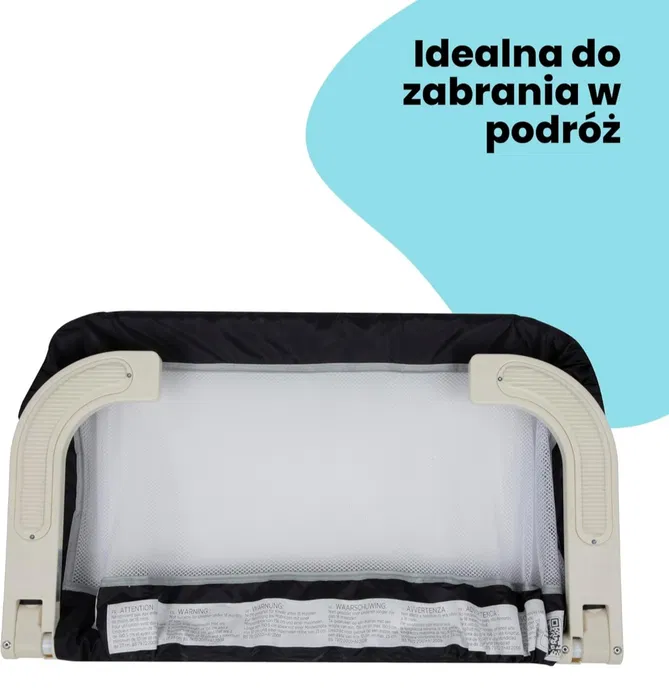 Nowa rozkładana przenośna barierka poręcz ochronna do łóżka Safety 1st z białą siatką zabezpieczającą pod materac