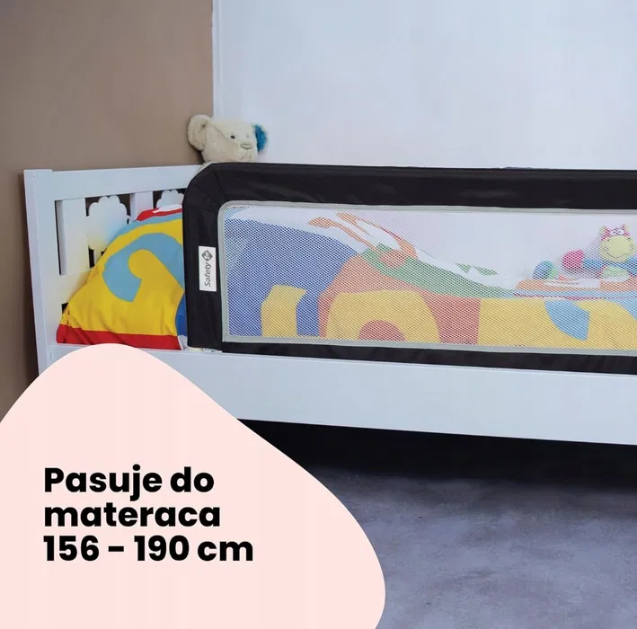 Nowa rozkładana przenośna barierka poręcz ochronna do łóżka Safety 1st z białą siatką zabezpieczającą pod materac
