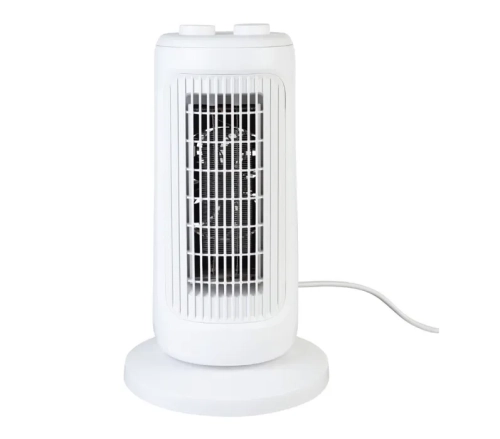 Nowy nowoczesny czarno srebrny termowentylator kolumnowy Silvercrest STHL 1500 A1 z okrągłą podstawą o wysokości 35 cm