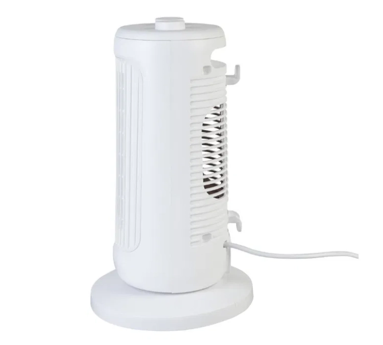 Nowy nowoczesny czarno srebrny termowentylator kolumnowy Silvercrest STHL 1500 A1 z okrągłą podstawą o wysokości 35 cm