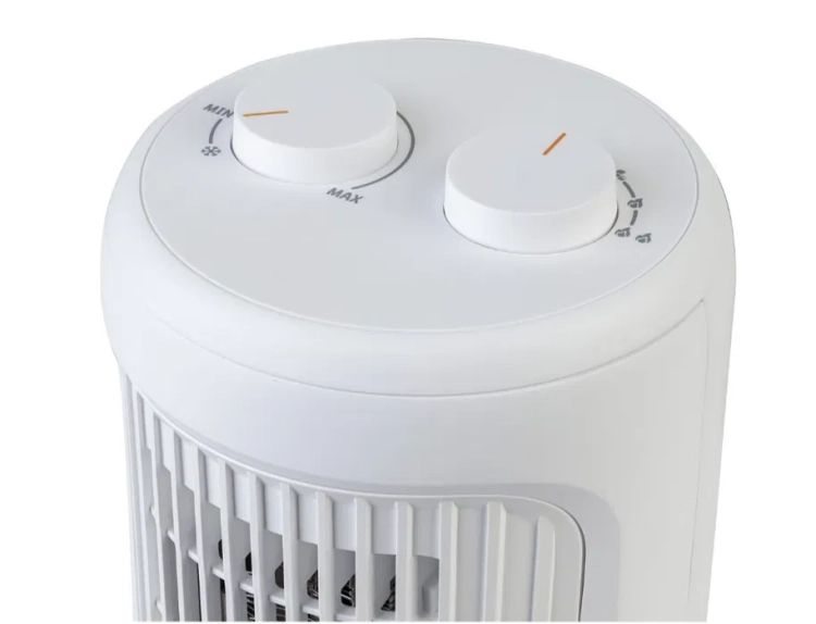 Nowy nowoczesny czarno srebrny termowentylator kolumnowy Silvercrest STHL 1500 A1 z okrągłą podstawą o wysokości 35 cm