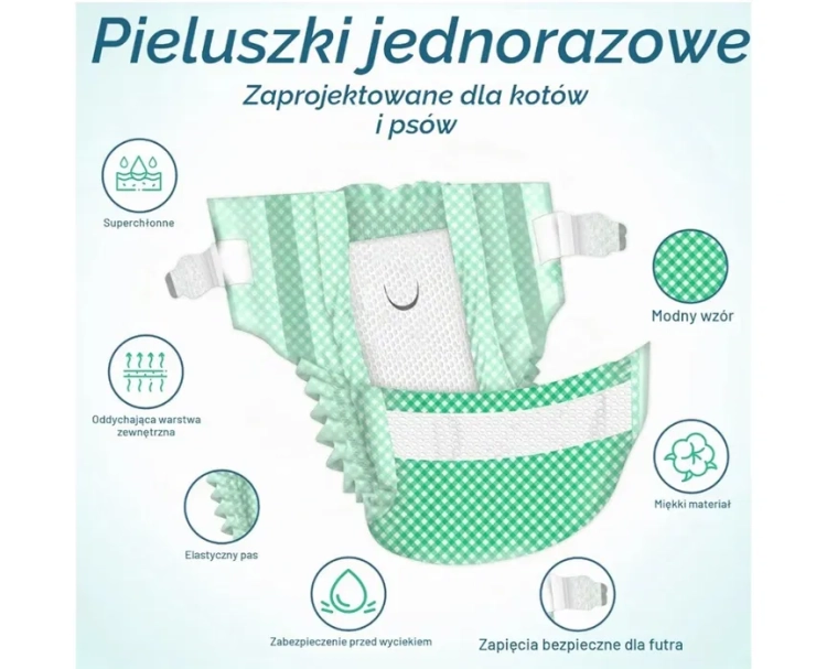 Nowe opakowanie białych jednorazowych pieluch dla małego psa i kota MICOOYO w rozmiarze S z elastyczną talią na rzepy