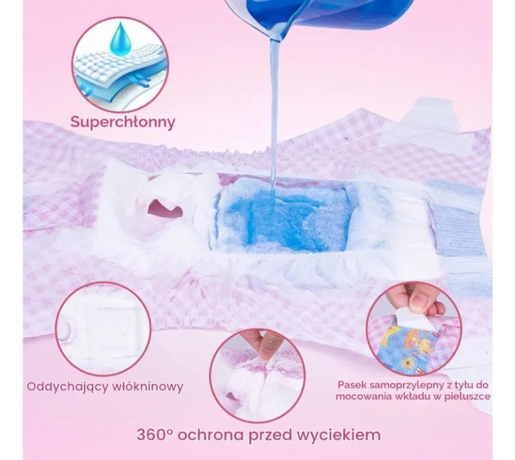 Nowe białe jednorazowe pieluchy dla psa i kota w rozmiarze L z widocznymi żółtymi liniami wskaźnika wilgotności i regulowaną talią