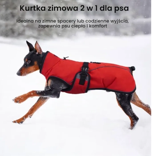 Nowy dwuczęściowy wodoodporny płaszcz dla psa rozmiar XL w kolorze ciemnym z odpinaną ciepłą kamizelką polarową i wysokim kołnierzem