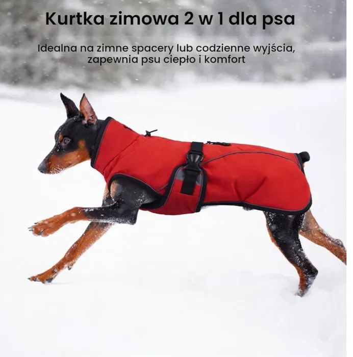Nowy dwuczęściowy wodoodporny płaszcz dla psa rozmiar XL w kolorze ciemnym z odpinaną ciepłą kamizelką polarową i wysokim kołnierzem