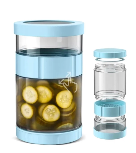 Nowy czysty szklany słoik klepsydra separator do ogórków kiszonych i marynat o pojemności 1500 ml z czarną pokrywką ABS