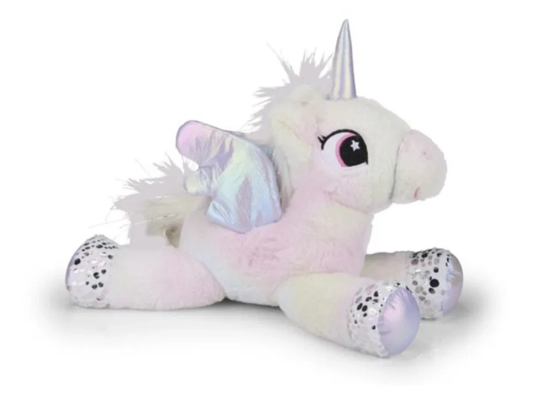 Nowy biały pluszowy jednorożec maskotka ze skrzydłami Pegaz marki Eddy Toys o długości 34 cm z cekinami na kopytkach