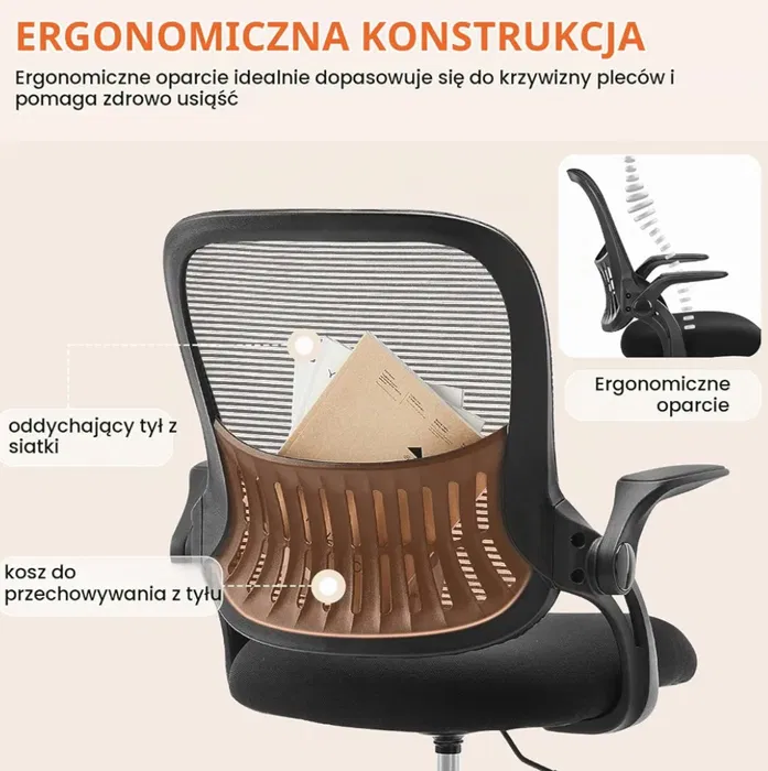 Nowe czarne ergonomiczne krzesło biurowe XXL o wzmocnionej konstrukcji do 250 kg z podnoszonymi podłokietnikami i oparciem z siatki mesh