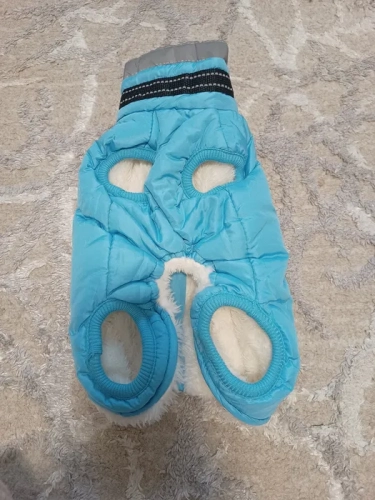 Nowa niebieska puchowa kurtka zimowa płaszczyk dla małego psa w rozmiarze S o długości grzbietu 26 cm z wodoodpornego materiału
