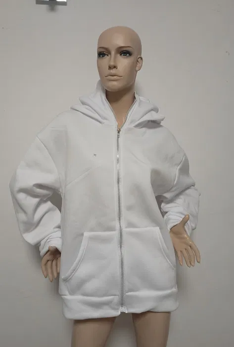 Nowa biała rozpinana bluza z kapturem i kominiarką Generic Balaclava Zip Hoodie podszyta polarem zapięta pod same oczy