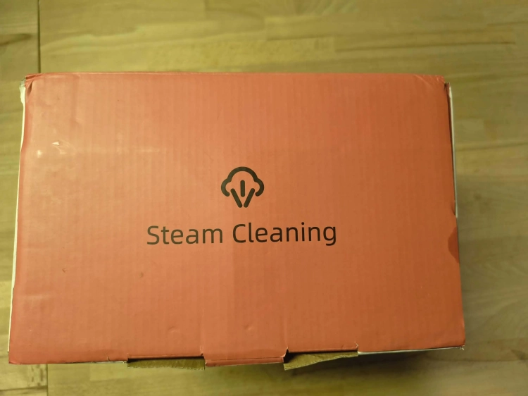 Nowe oryginalne opakowanie kartonowe ręcznej myjki parowej Handheld Steam Cleaner model DF-928A z grafiką pomarańczowo czarnej parownicy