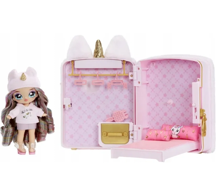 Nowy oryginalny zestaw lalka z plecakiem sypialnią Na Na Na Surprise 3w1 Backpack Bedroom Britney Sparkles w różowym uszkodzonym pudełku