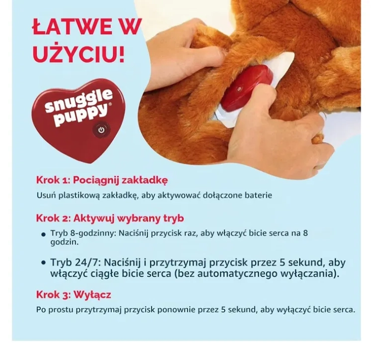 Nowa kremowa maskotka behawioralna Snuggle Puppy z mechanicznym czerwonym serduszkiem zasilanym bateriami i jednorazowym wkładem rozgrzewającym Heat Pack przy oryginalnym pudełku