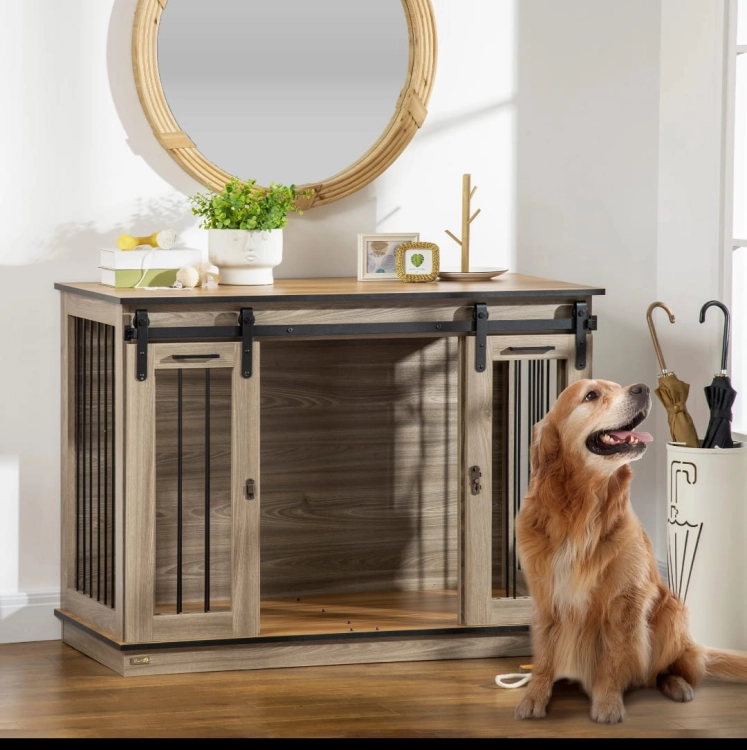PawHut Elegancka Klatka Kennelowa i Kojec Mebel dla Psa – Rustykalny Brąz (120 x 60 x 88,5 cm)