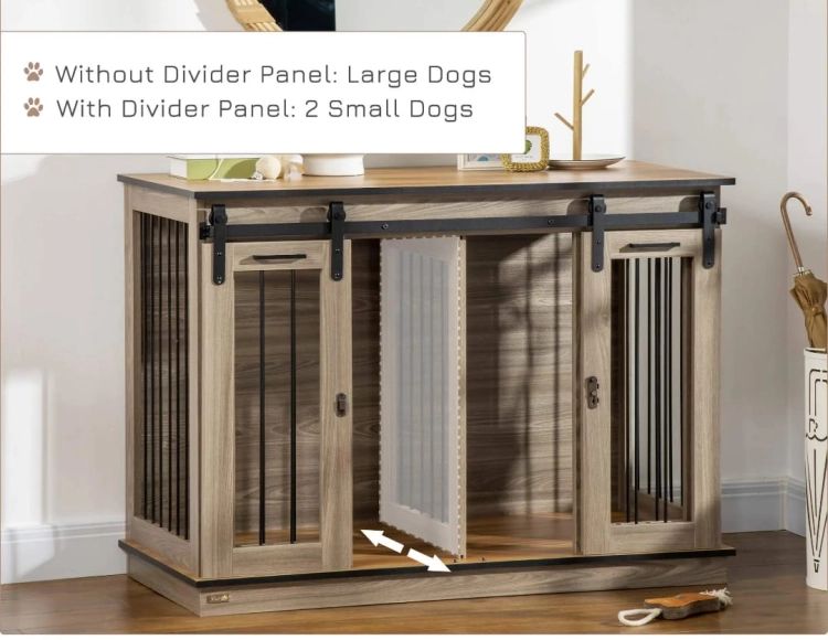 PawHut Elegancka Klatka Kennelowa i Kojec Mebel dla Psa – Rustykalny Brąz (120 x 60 x 88,5 cm)